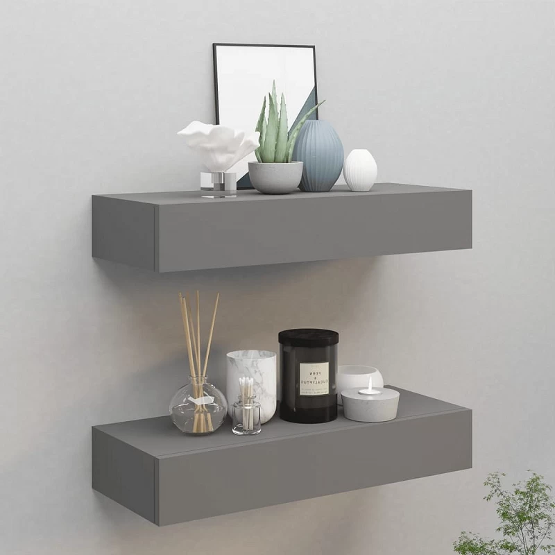 Acquista Scaffali con Cassetti da Parete 2 pz Grigio 60x23,5x10 cm MDF con riferimento GHV-330260 della ditta GARDENHOME