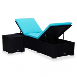 Acquista Lettino Prendisole con Cuscino e Tavolino in Polyrattan Blu con riferimento GHV-310227 della ditta GARDENHOME