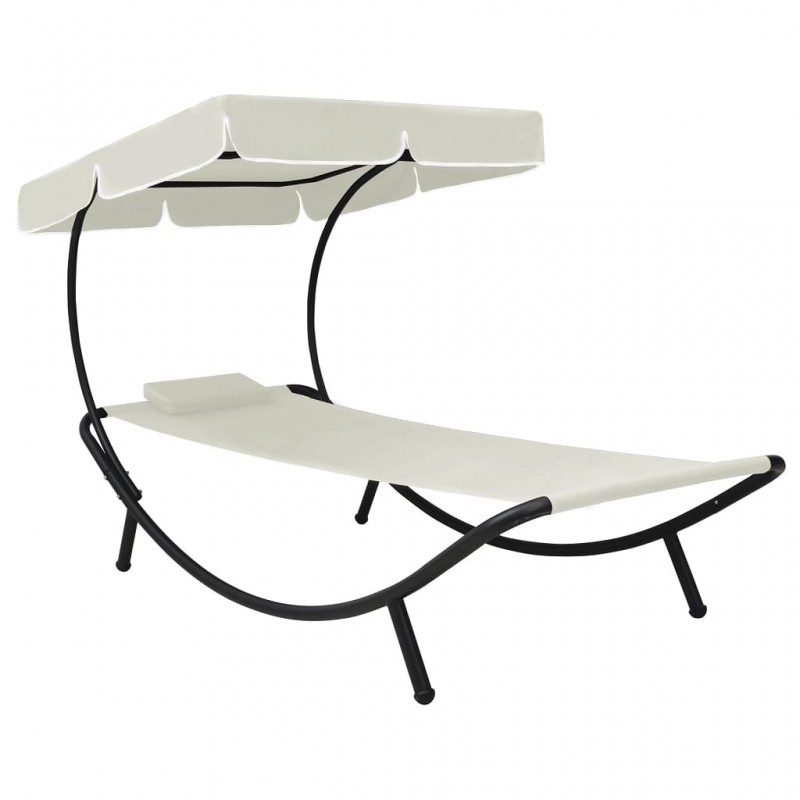 Acquista Lettino Prendisole con Baldacchino e Cuscini Bianco Crema con riferimento GHV-48077 della ditta GARDENHOME