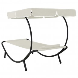 Acquista Lettino Prendisole con Baldacchino e Cuscini Bianco Crema con riferimento GHV-48077 della ditta GARDENHOME