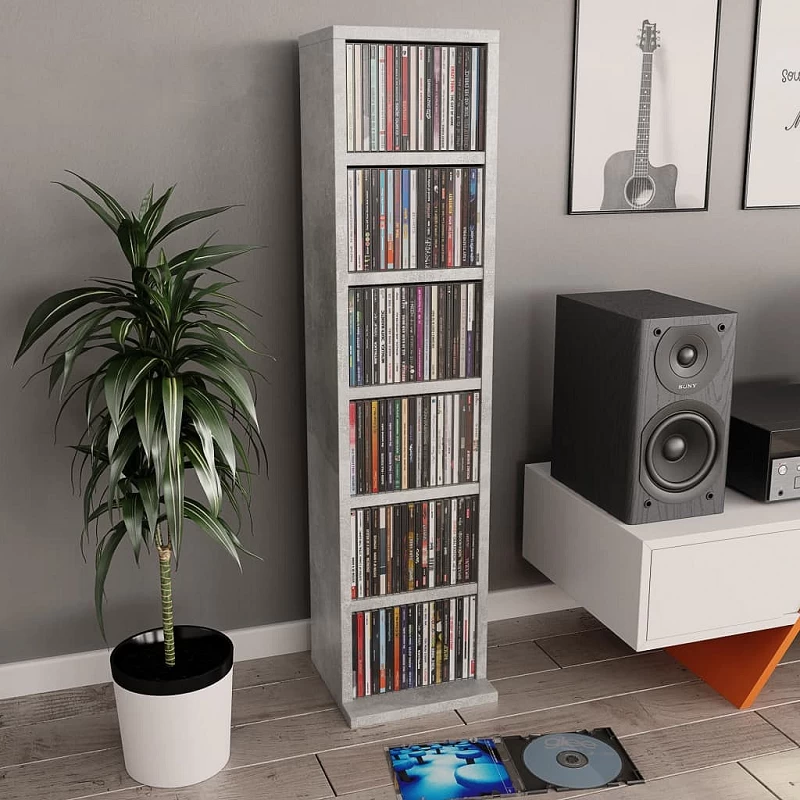 Acquista Mobile Porta CD Grigio Cemento 21x20x88 cm in Legno Multistrato con riferimento GHV-800355 della ditta GARDENHOME
