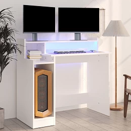 Acquista Scrivania con Luci LED Bianca 97x90x45 cm Legno Multistrato con riferimento GHV-805552 della ditta GARDENHOME