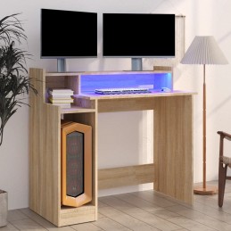 Acquista Scrivania Luci LED Rovere Sonoma 97x90x45 cm Legno Multistrato con riferimento GHV-805555 della ditta GARDENHOME
