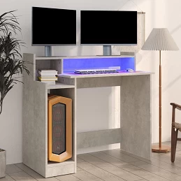Acquista Scrivania Luci LED Grigio Cemento 97x90x45 cm Legno Multistrato con riferimento GHV-805556 della ditta GARDENHOME