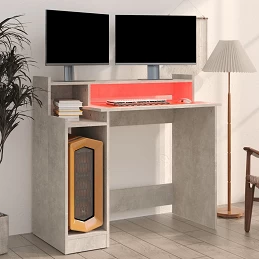 Acquista Scrivania Luci LED Grigio Cemento 97x90x45 cm Legno Multistrato con riferimento GHV-805556 della ditta GARDENHOME