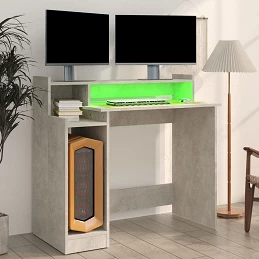 Acquista Scrivania Luci LED Grigio Cemento 97x90x45 cm Legno Multistrato con riferimento GHV-805556 della ditta GARDENHOME