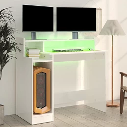 Acquista Scrivania con LED Bianco Lucido 97x45x90cm in Legno Multistrato con riferimento GHV-805558 della ditta GARDENHOME