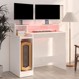 Acquista Scrivania con LED Bianco Lucido 97x45x90cm in Legno Multistrato con riferimento GHV-805558 della ditta GARDENHOME
