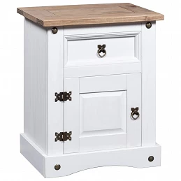 Acquista Comodino in Legno di Pino Messicano Corona Bianco 53x39x67 cm con riferimento GHV-282618 della ditta GARDENHOME