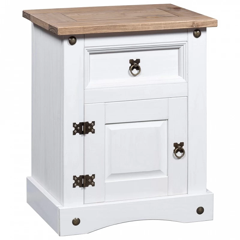 Acquista Comodino in Legno di Pino Messicano Corona Bianco 53x39x67 cm con riferimento GHV-282618 della ditta GARDENHOME