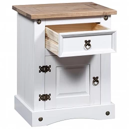 Acquista Comodino in Legno di Pino Messicano Corona Bianco 53x39x67 cm con riferimento GHV-282618 della ditta GARDENHOME