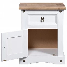 Acquista Comodino in Legno di Pino Messicano Corona Bianco 53x39x67 cm con riferimento GHV-282618 della ditta GARDENHOME