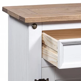 Acquista Comodino in Legno di Pino Messicano Corona Bianco 53x39x67 cm con riferimento GHV-282618 della ditta GARDENHOME