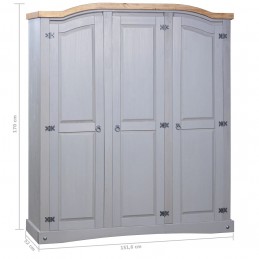 Acquista Armadio in Legno di Pino Messicano Corona 3 Ante Grigio con riferimento GHV-282621 della ditta GARDENHOME