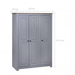 Acquista Armadio a 3 Ante Grigio 118x50x171,5cm in Pino Panama Range con riferimento GHV-282662 della ditta GARDENHOME