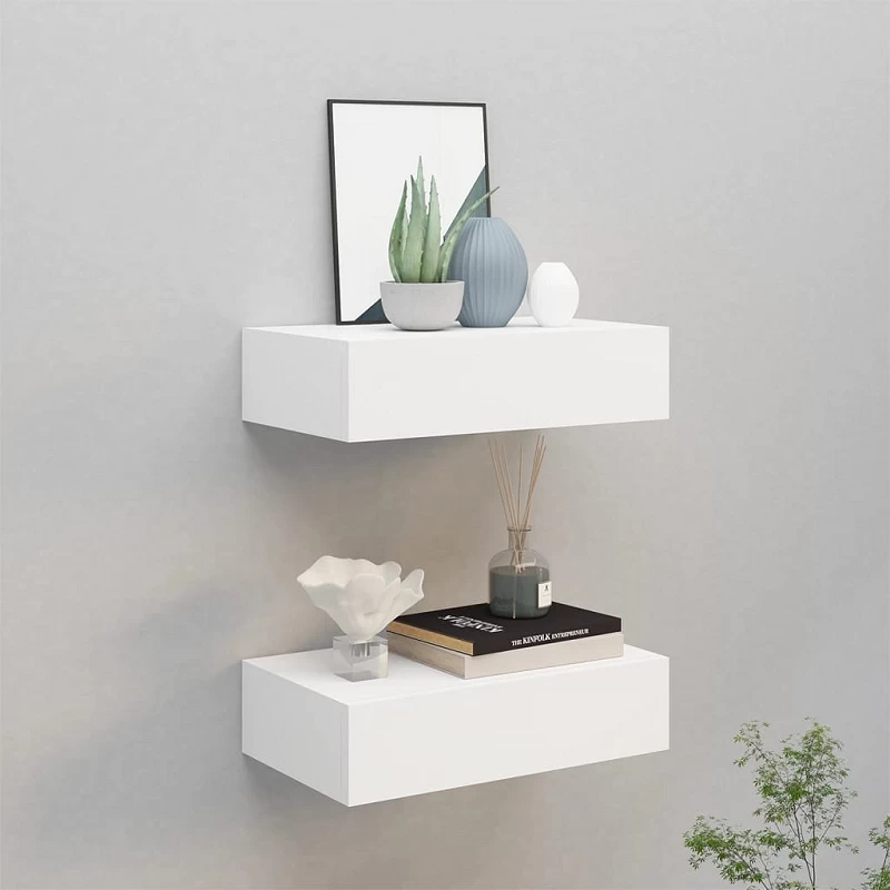 Acquista Scaffali con Cassetti da Parete 2pz Bianco 40x23,5x10 cm in MDF con riferimento GHV-330242 della ditta GARDENHOME