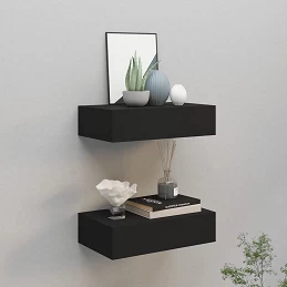 Acquista Scaffali con Cassetti da Parete 2pz Nero 40x23,5x10 cm in MDF con riferimento GHV-330244 della ditta GARDENHOME