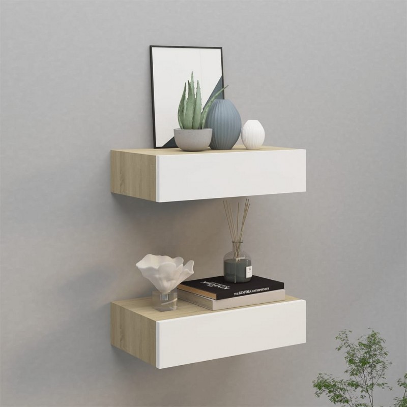 Acquista Scaffali Cassetti a Muro 2pz Rovere e Bianco 40x23,5x10cm MDF con riferimento GHV-330250 della ditta GARDENHOME