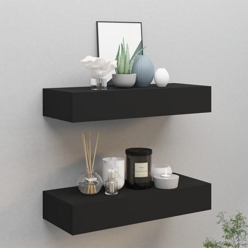 Acquista Scaffali con Cassetti da Parete 2 pz Neri 60x23,5x10 cm MDF con riferimento GHV-330258 della ditta GARDENHOME