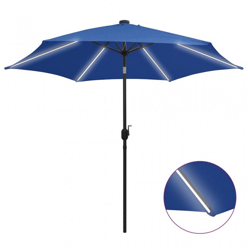 Acquista Ombrellone con Luci a LED e Palo Alluminio 300 cm Azzurro con riferimento GHV-47367 della ditta GARDENHOME