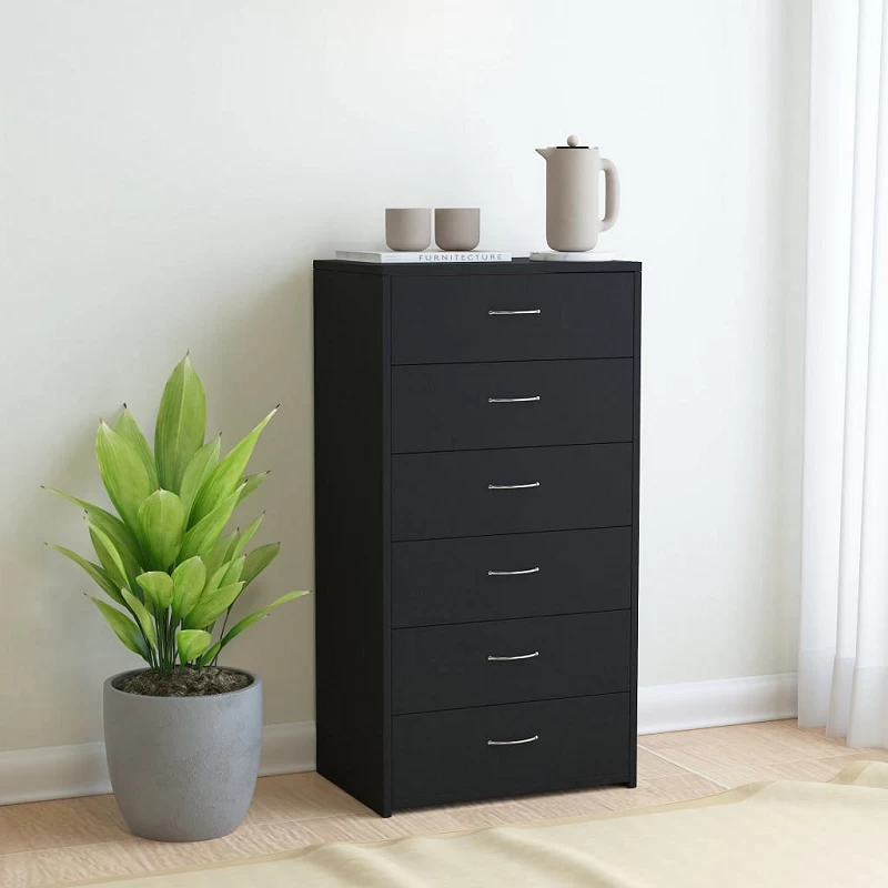 Acquista Credenza con 6 Cassetti Nera 50x34x96 cm in Truciolato con riferimento GHV-800667 della ditta GARDENHOME