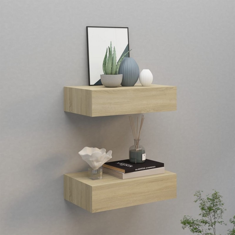Acquista Scaffali con Cassetti da Parete 2pz Rovere 40x23,5x10 cm in MDF con riferimento GHV-330248 della ditta GARDENHOME