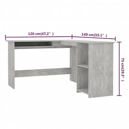 Acquista Scrivania Angolare a L Grigio Cemento 120x140x75 cm Truciolato con riferimento GHV-800751 della ditta GARDENHOME