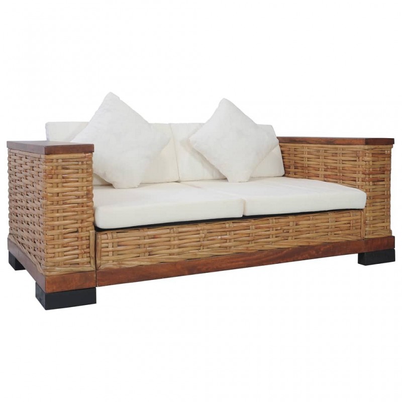 Acquista Divano a 2 Posti con Cuscini Marrone in Rattan Naturale con riferimento GHV-283079 della ditta GARDENHOME