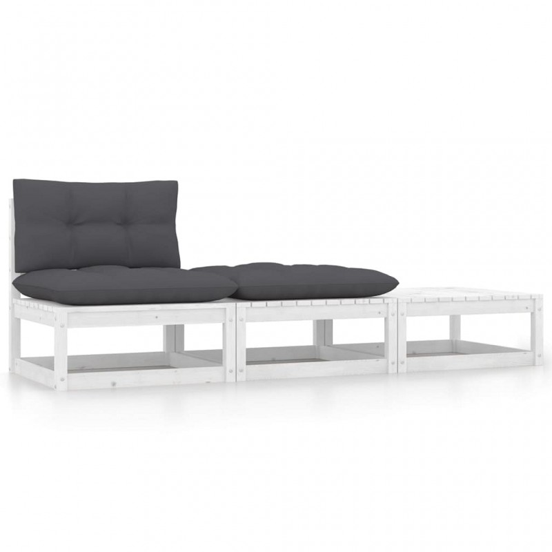 Acquista Set Divani da Giardino 3 pz Cuscini Legno Massello Pino Bianco con riferimento GHV-805766 della ditta GARDENHOME