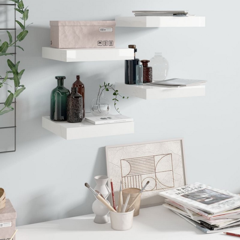 Acquista Scaffali a Parete 4 pz Bianco Lucido 23x23,5x3,8 cm in MDF con riferimento GHV-323741 della ditta GARDENHOME