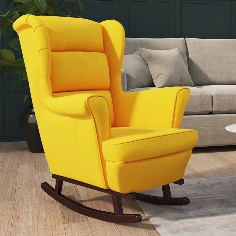 Acquista Sedia a Dondolo con Gambe in Massello di Hevea Giallo Velluto con riferimento GHV-329370 della ditta GARDENHOME