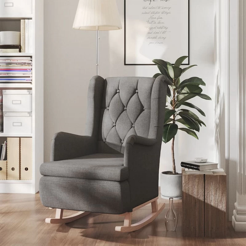 Acquista Poltrona Gambe a Dondolo Legno di Hevea Grigio Scuro in Tessuto con riferimento GHV-329406 della ditta GARDENHOME