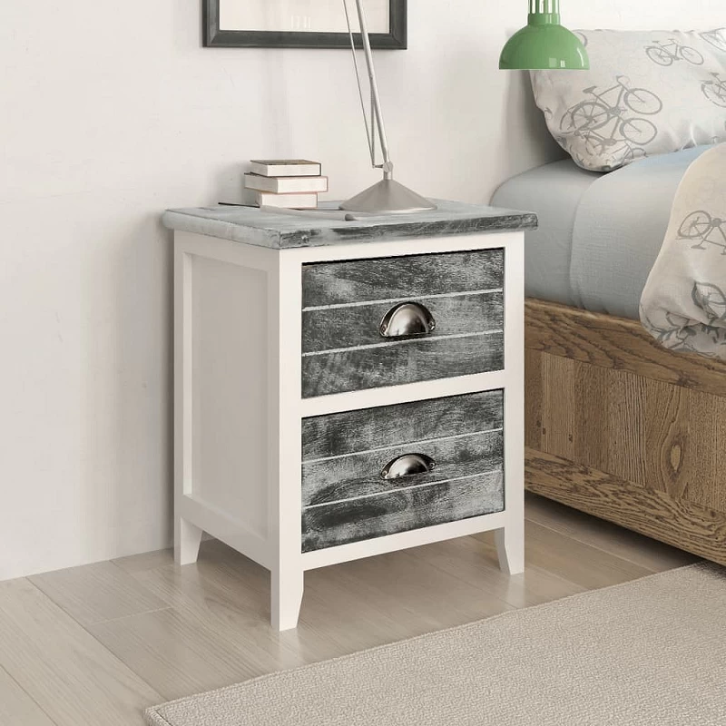 Acquista Comodino Grigio e Bianco 38x28x45 cm in Legno di Paulownia con riferimento GHV-284047 della ditta GARDENHOME