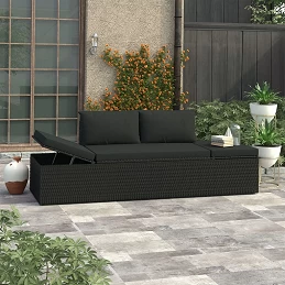Acquista Lettino Prendisole con Cuscini in Polyrattan Nero con riferimento GHV-46224 della ditta GARDENHOME