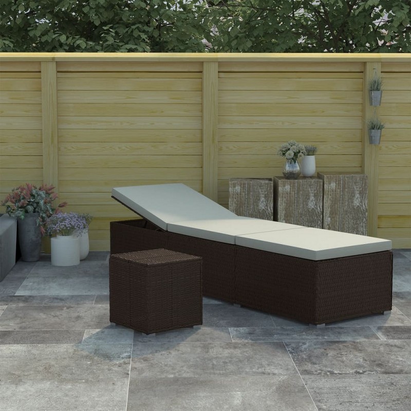 Acquista Lettino Prendisole con Cuscino e Tavolino in Polyrattan Marrone con riferimento GHV-46226 della ditta GARDENHOME