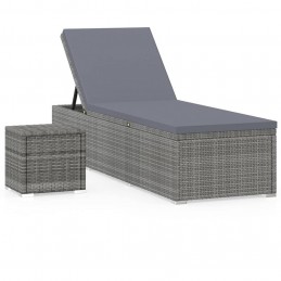 Acquista Lettino Prendisole con Cuscino e Tavolino in Polyrattan Grigio con riferimento GHV-46227 della ditta GARDENHOME
