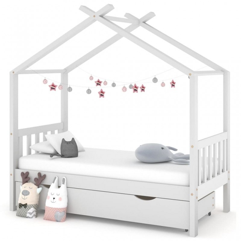 Acquista Giroletto Bambini con Cassetto Bianco Pino Massello 80x160 cm con riferimento GHV-322149 della ditta GARDENHOME