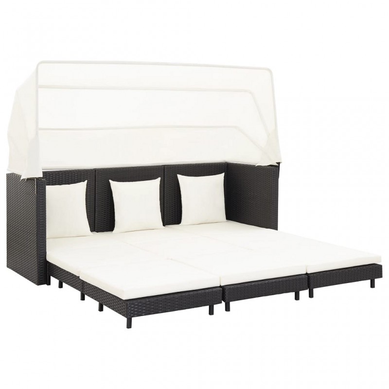Acquista Divano Letto a 3 Posti Estendibile con Tetto Polyrattan Nero con riferimento GHV-46075 della ditta GARDENHOME