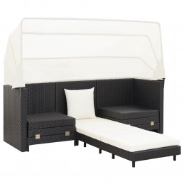 Acquista Divano Letto a 3 Posti Estendibile con Tetto Polyrattan Nero con riferimento GHV-46075 della ditta GARDENHOME