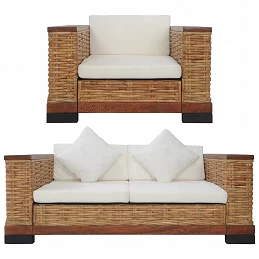 Acquista Set di Divani 2 pz con Cuscini in Rattan Naturale Marrone con riferimento GHV-278618 della ditta GARDENHOME