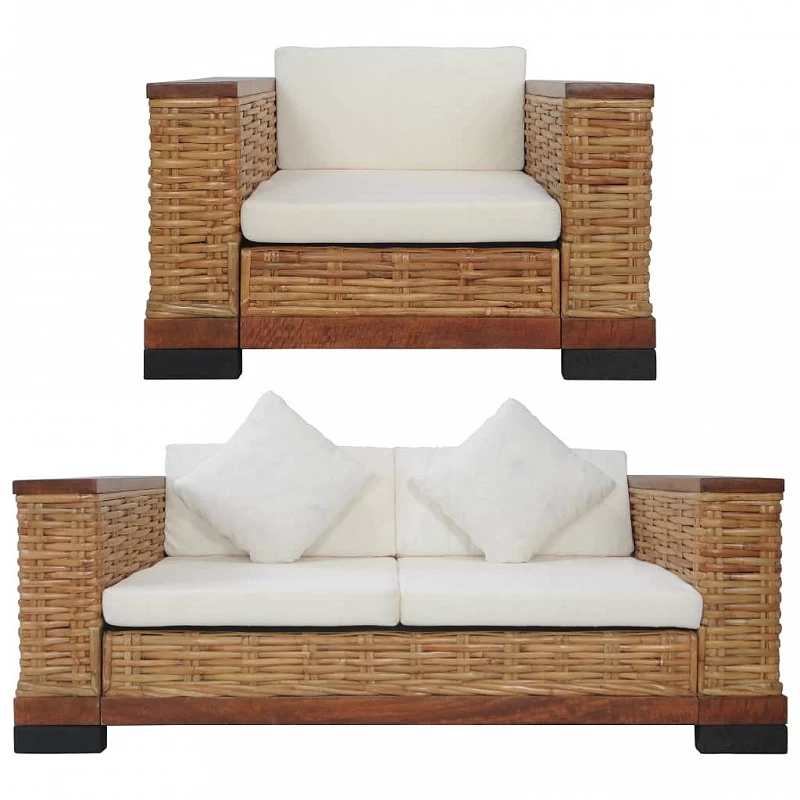 Acquista Set di Divani 2 pz con Cuscini in Rattan Naturale Marrone con riferimento GHV-278618 della ditta GARDENHOME