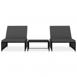 Acquista Lettini Prendisole 2 pz con Tavolo in Polyrattan Neri con riferimento GHV-47402 della ditta GARDENHOME