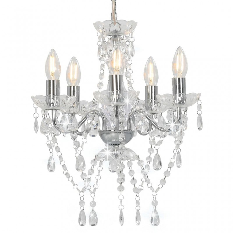 Acquista Lampadario con Perline di Cristallo Argento Tondo 5 E14 con riferimento GHV-281601 della ditta GARDENHOME
