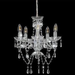 Acquista Lampadario con Perline di Cristallo Argento Tondo 5 E14 con riferimento GHV-281601 della ditta GARDENHOME