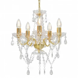 Acquista Lampadario con Perline di Cristallo Dorato Tondo 5 E14 con riferimento GHV-281602 della ditta GARDENHOME