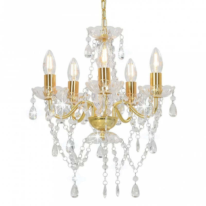 Acquista Lampadario con Perline di Cristallo Dorato Tondo 5 E14 con riferimento GHV-281602 della ditta GARDENHOME