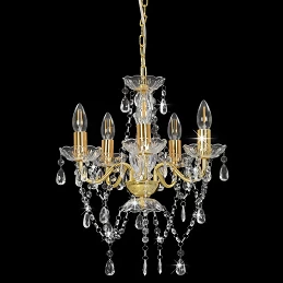 Acquista Lampadario con Perline di Cristallo Dorato Tondo 5 E14 con riferimento GHV-281602 della ditta GARDENHOME
