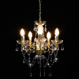 Acquista Lampadario con Perline di Cristallo Dorato Tondo 5 E14 con riferimento GHV-281602 della ditta GARDENHOME