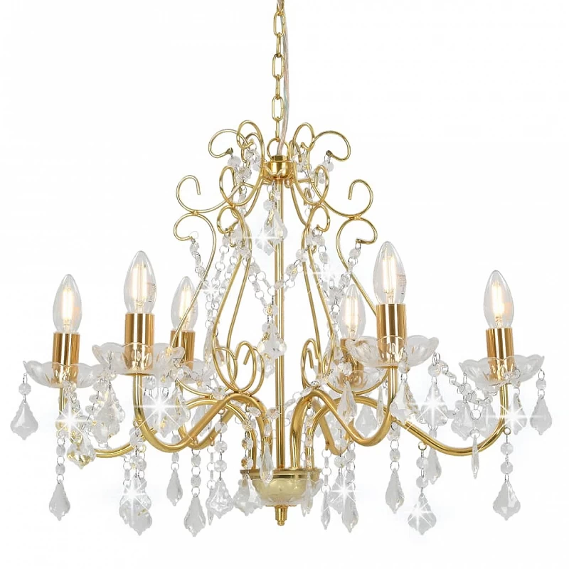 Acquista Lampadario con Perline di Cristallo Dorato Tondo 6 E14 con riferimento GHV-281603 della ditta GARDENHOME