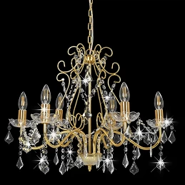 Acquista Lampadario con Perline di Cristallo Dorato Tondo 6 E14 con riferimento GHV-281603 della ditta GARDENHOME